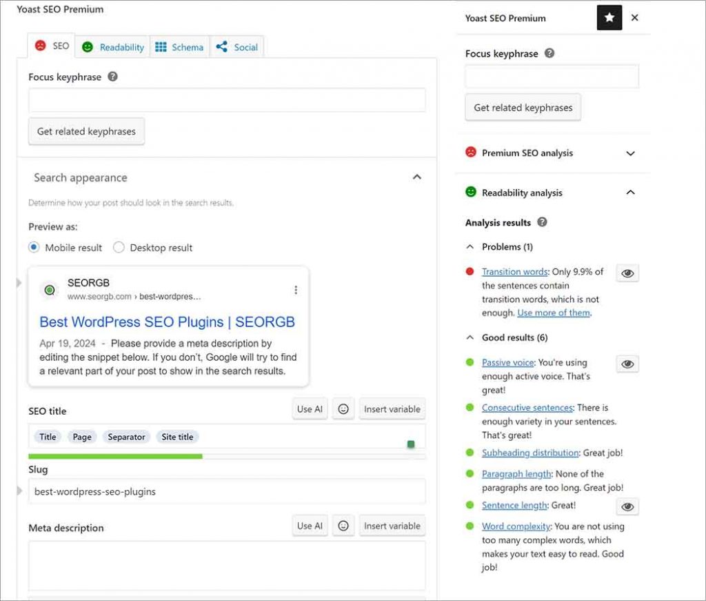 yoast seo content analysis readability analysis